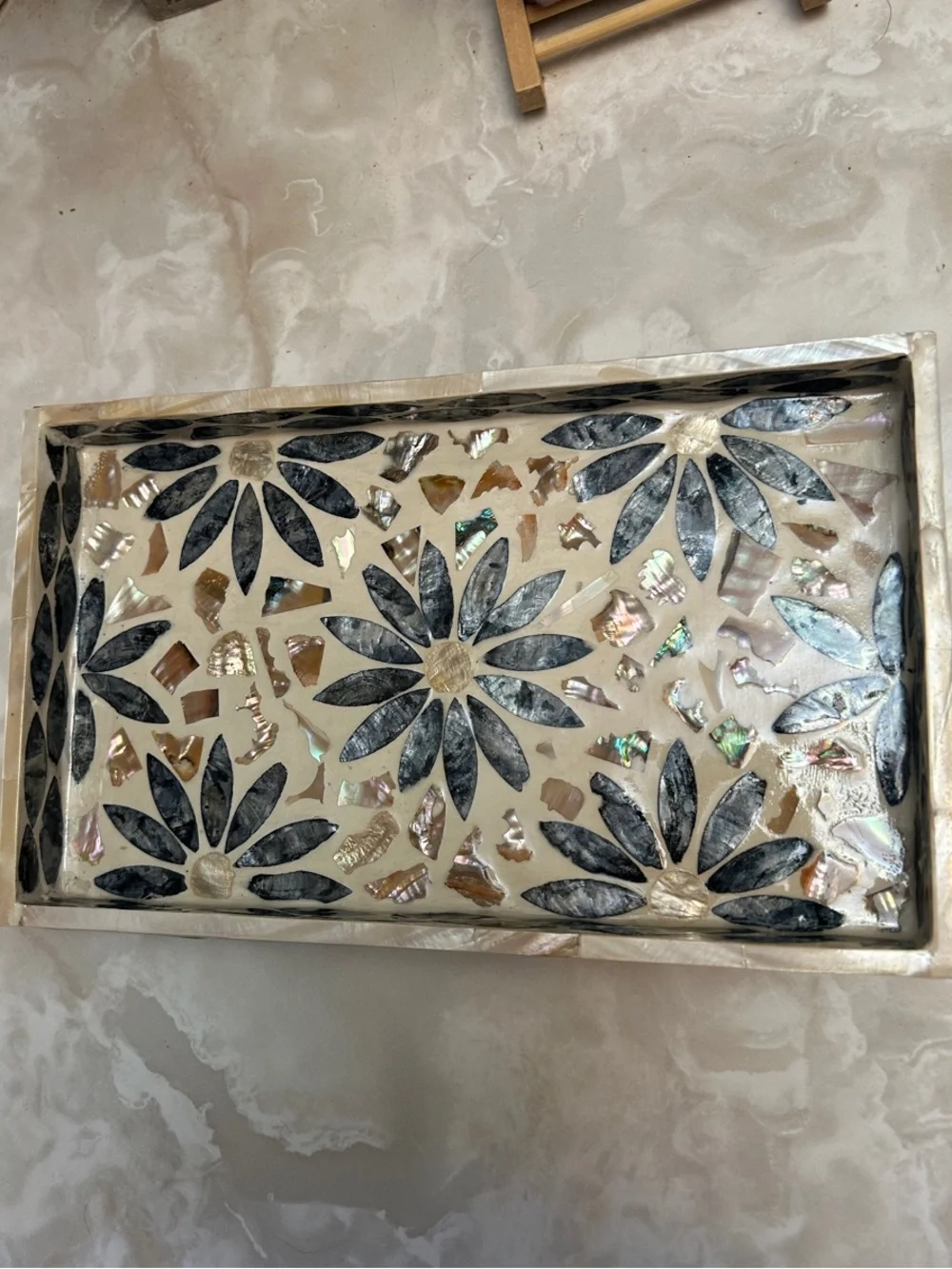 Mother of Pearl Shell Tray - Navy & Brown
